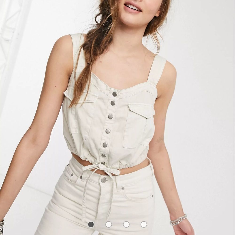 FREE PEOPLE Palm Desert Solid Sleeveless Buttons Front Cropped Cream Top.Size S